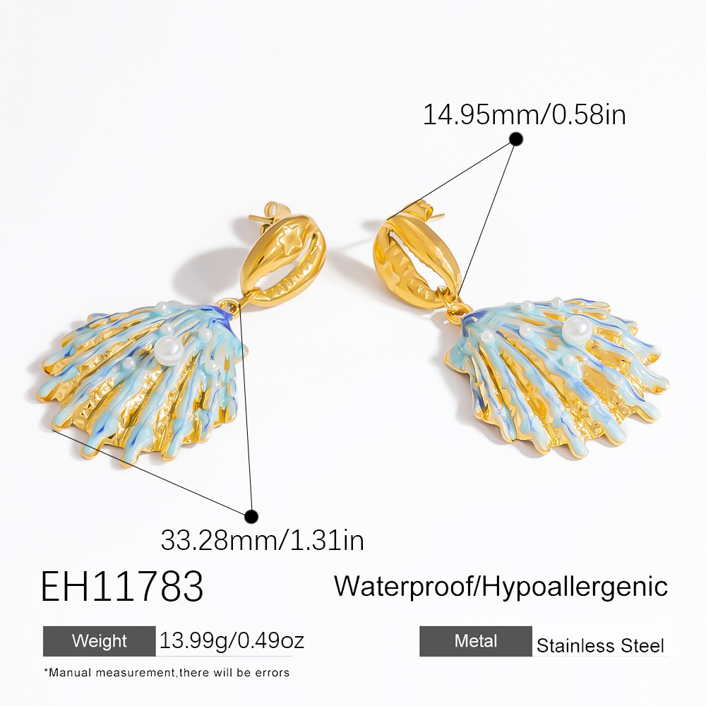 Boucles D'Oreilles Pendantes En Acier Inoxydable Étanche Couleur Or, En Forme De Coquillage Image2