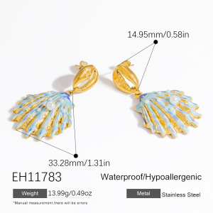 Boucles D'Oreilles Pendantes En Acier Inoxydable Étanche Couleur Or, En Forme De Coquillage h5