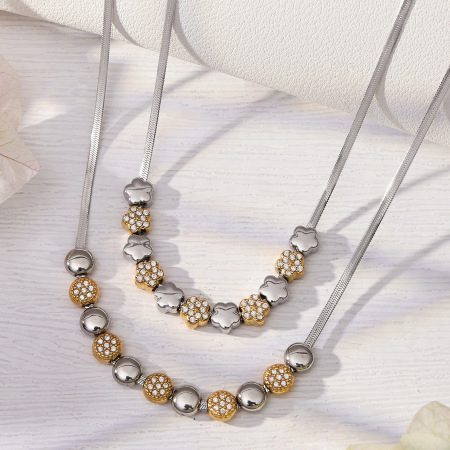 Colliers de perles pour femmes en acier inoxydable de couleur or et argent mélangés