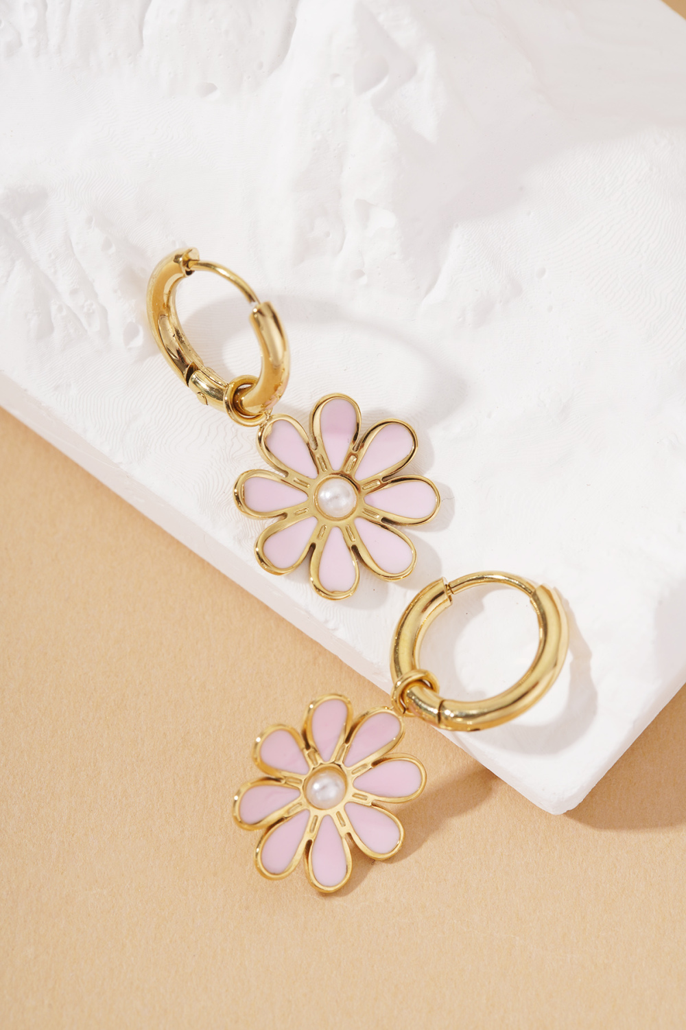 Boucles D'Oreilles Pendantes En Acier Inoxydable, Motif Floral, Style Décontracté Et Quotidien Image5