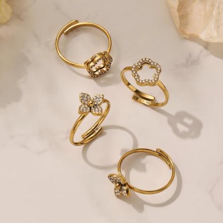 Boucles d'oreilles pendantes pour femme, style classique floral, en acier inoxydable, étanches, couleur or et zircon.