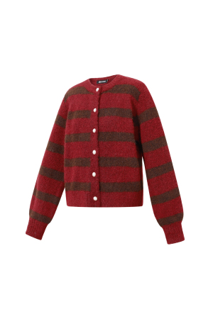 Cardigan Femme En Fibre De Polyester Tricotée Style Décontracté À Rayures h5 Image2