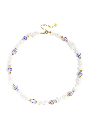 Colliers Composés De Perles De Pierre Et De Perles Blanches Ornées De Fleurs Bleues h5 