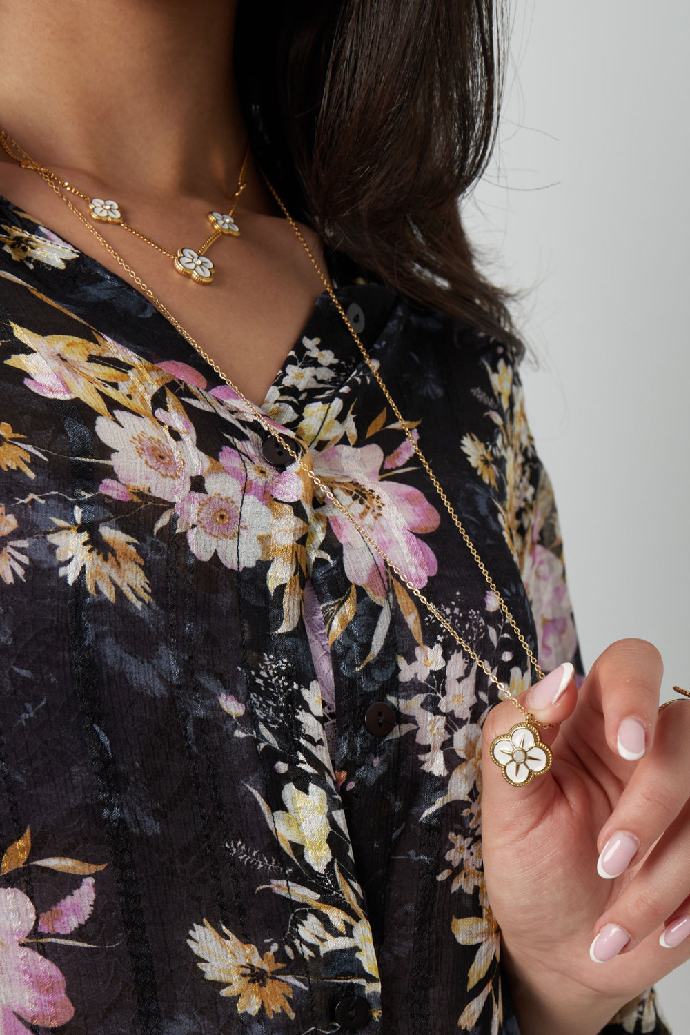 Collier Trèfle Émail - Couleur Or/Rose h5Image3