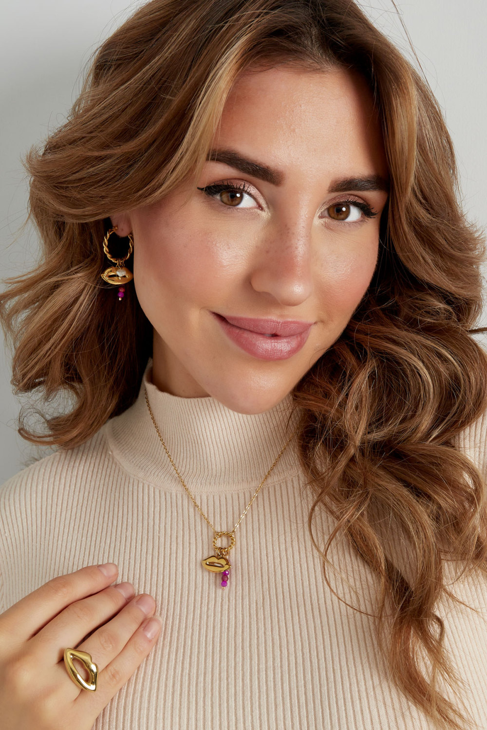 Collier Bouche Avec Perles - Doré/Violet h5Image2