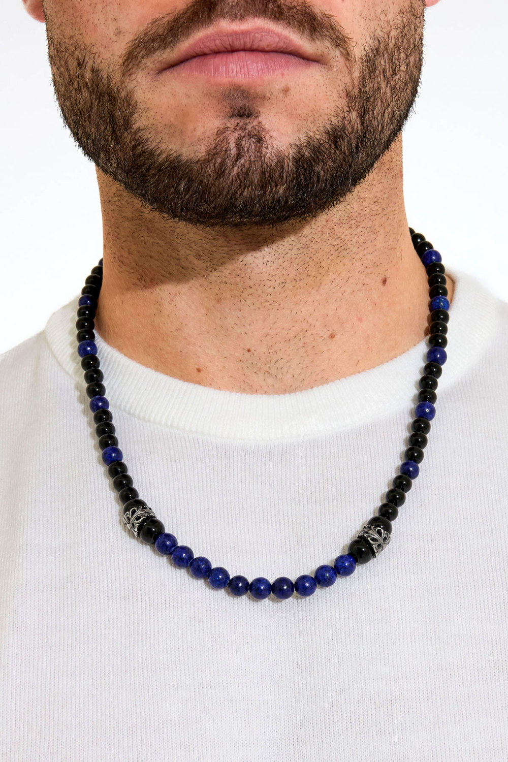 Collier Perles Homme - Noir/Bleu Image3