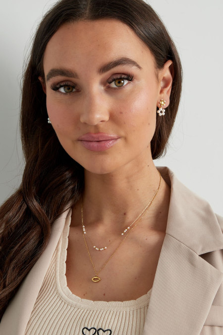 Collier double baiser avec perle - doré 2
