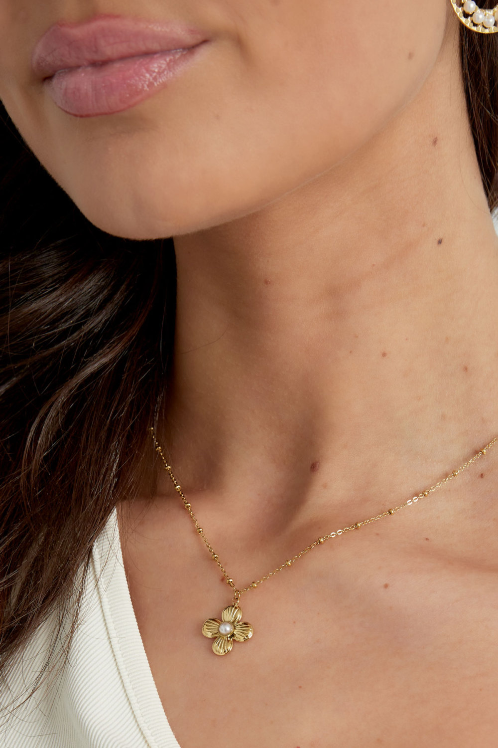 Collier Fleur Avec Perle - Doré Image3