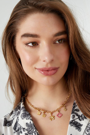 Collier Avec Breloques Trèfle Et Fleurs - Doré h5 Image4