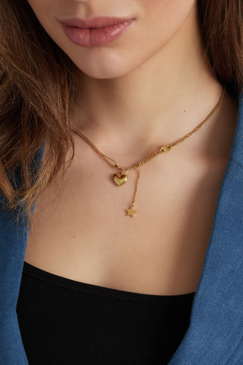 Collier Avec Breloque Coeur Et Étoile - Doré h5Image3