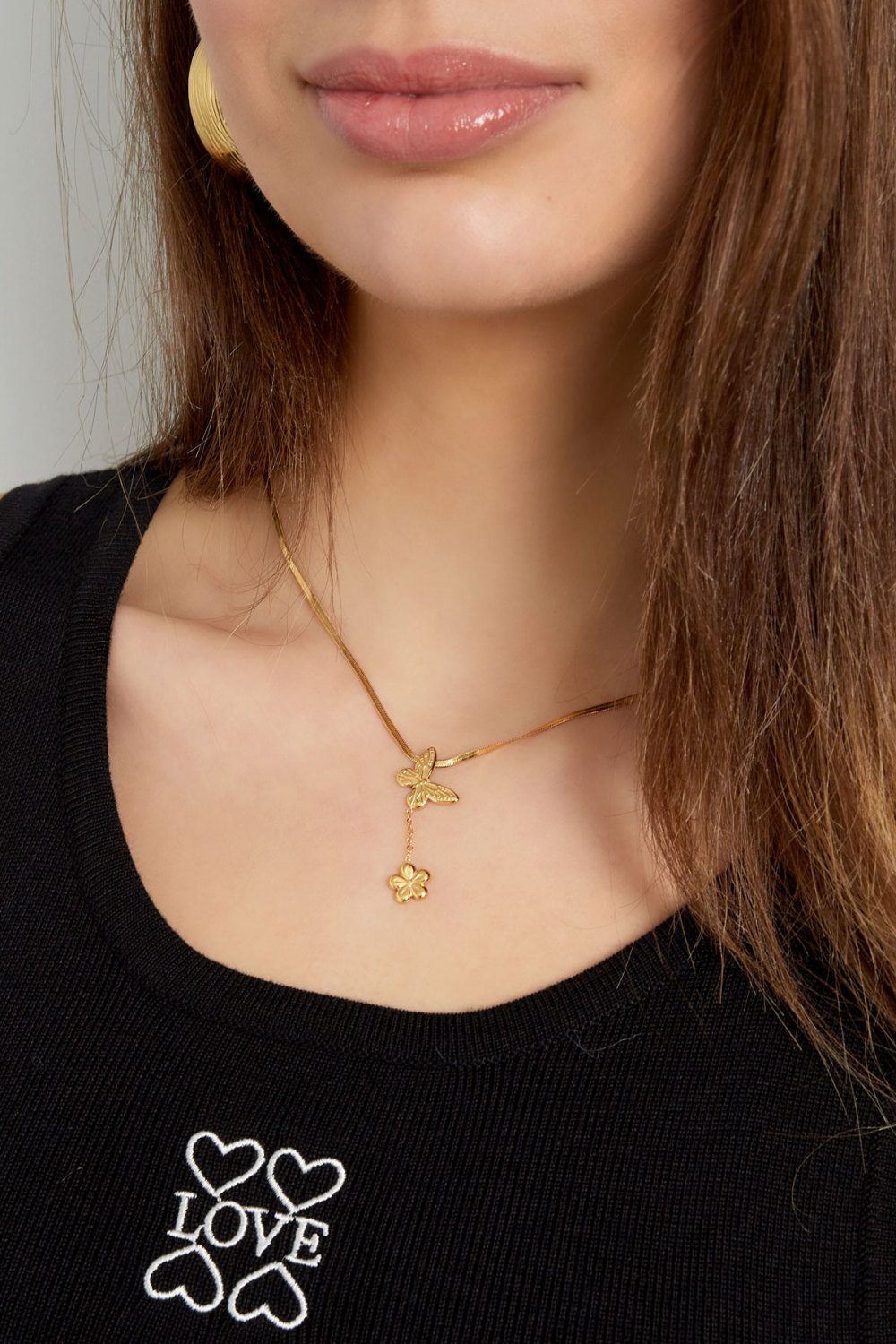 Collier Classique Avec Breloque Papillon Et Fleur - Doré Image3