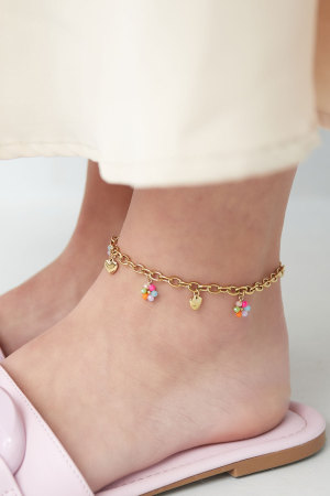Bracelet De Cheville Avec Coeurs Et Fleurs - Doré h5 Image2