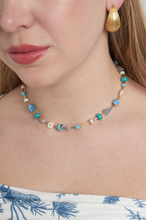 Collier Tréscouleur Or Vintage - Couleur Or Bleu h5 Image2
