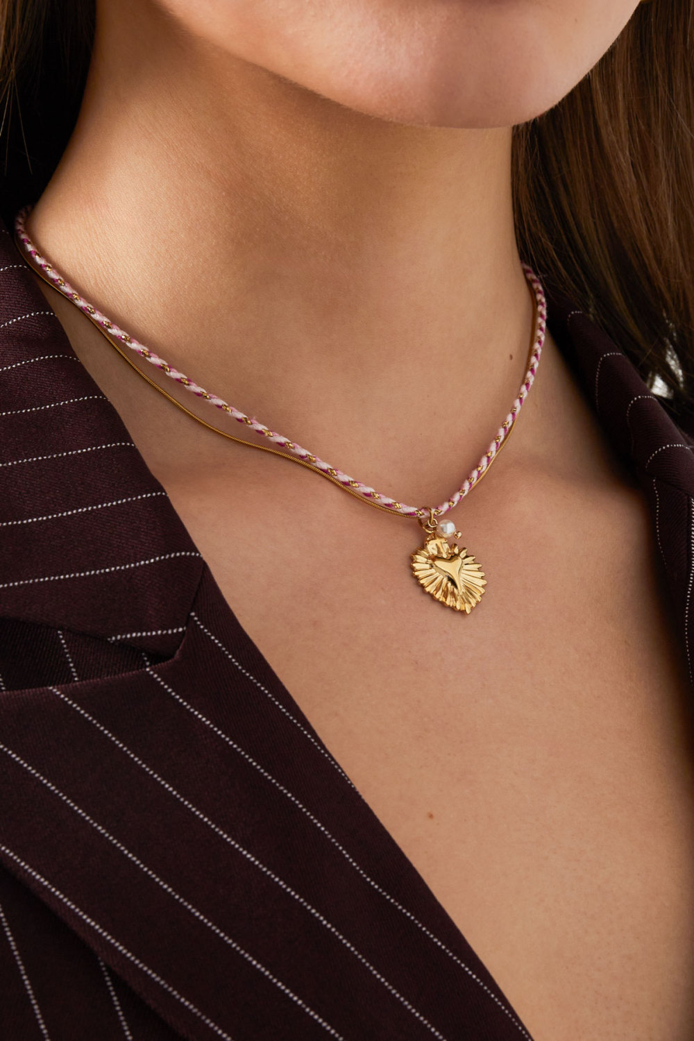 Collier Battement De Coeur Coloré - Couleur Rose Et Or Image2