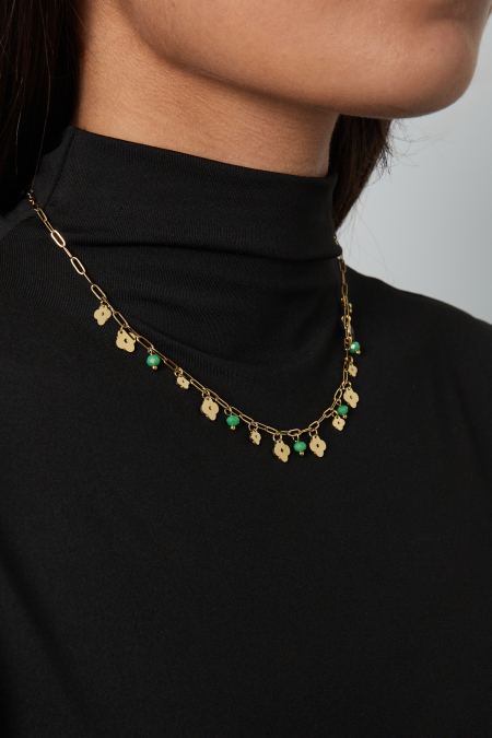 Collier trèfle basic - Couleur or vert 2