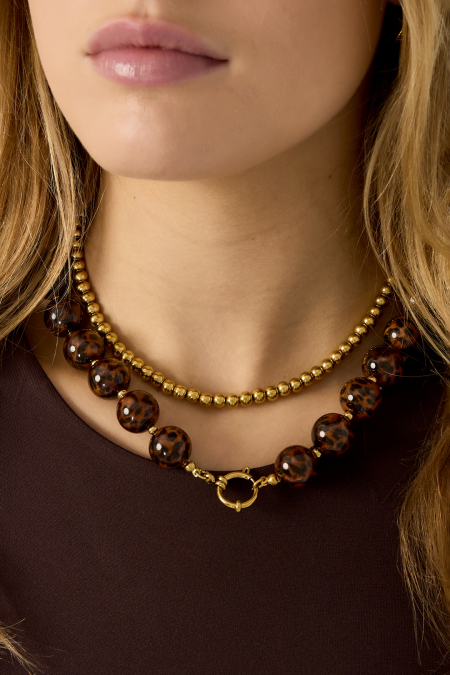 Colliers de perles en acrylique imprimé léopard, style rétro, classique, pour femme, 14 mm 2