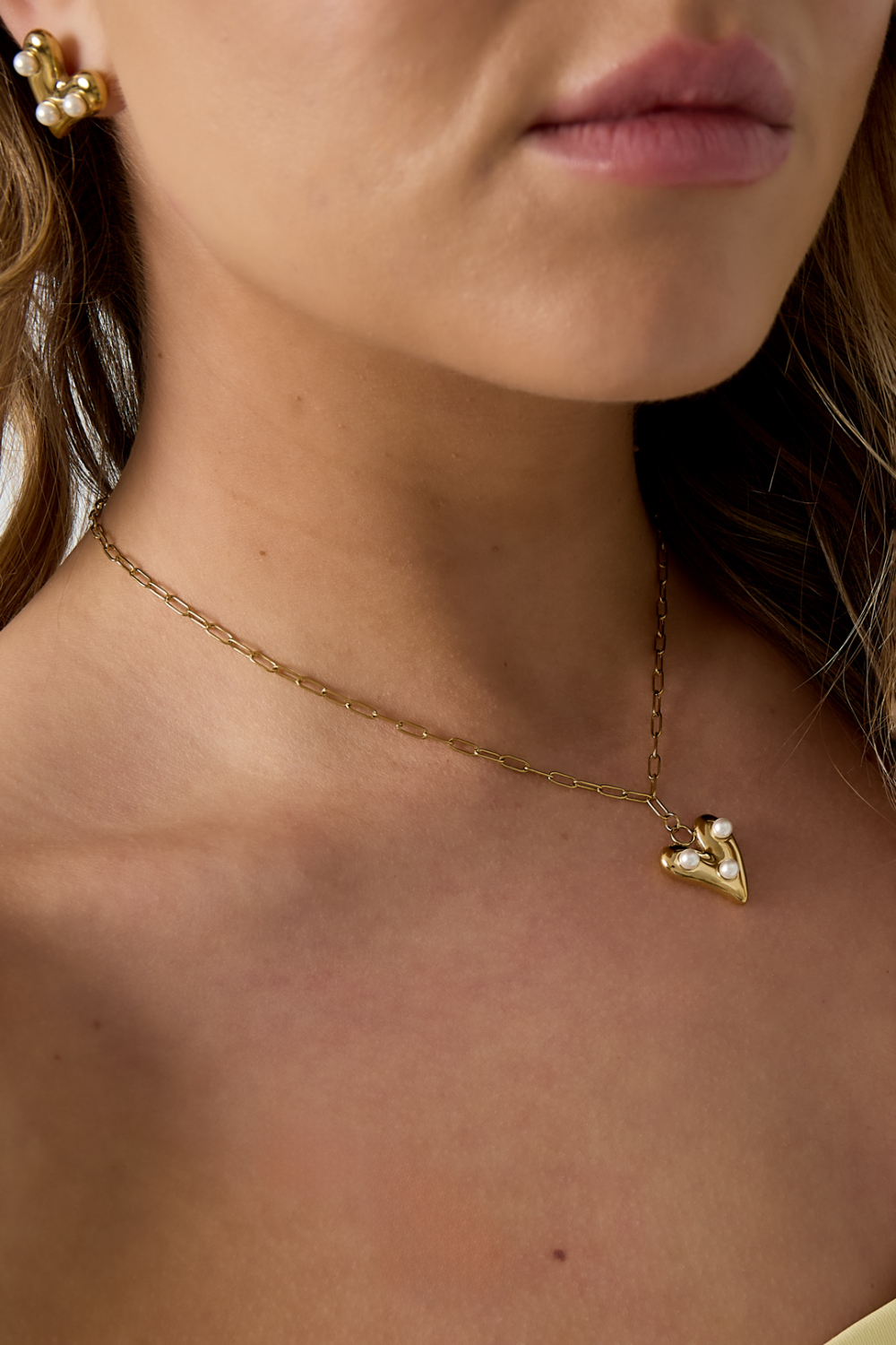 Collier Avec Cœur Suspendu Et Perles Image3