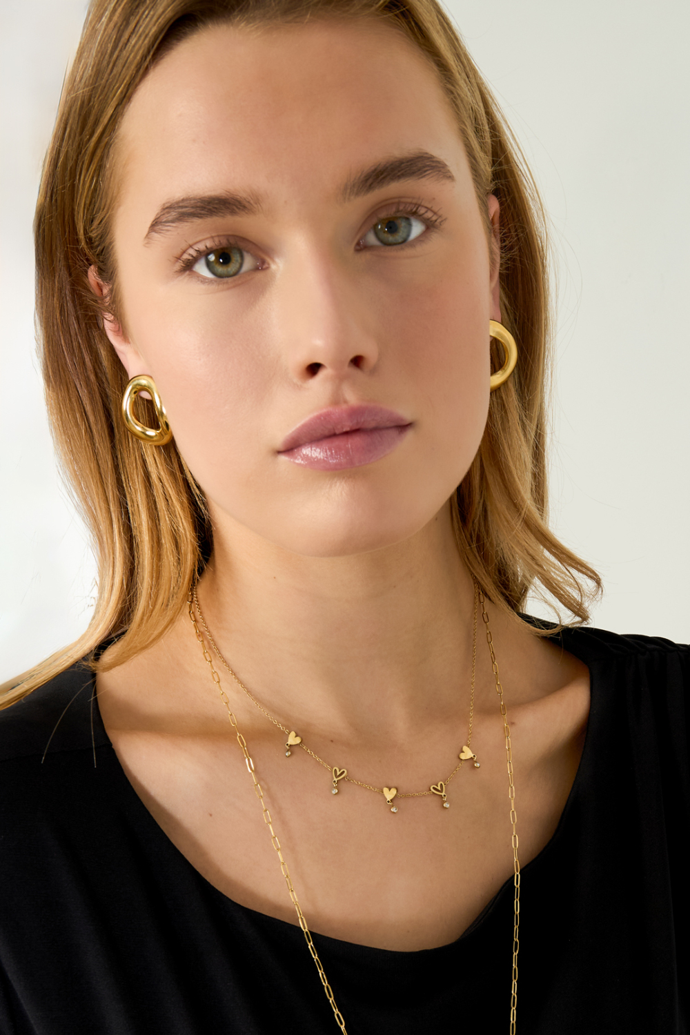 Collier Orné De Cœurs Alternés Et De Pierres Pendantes h5Image2