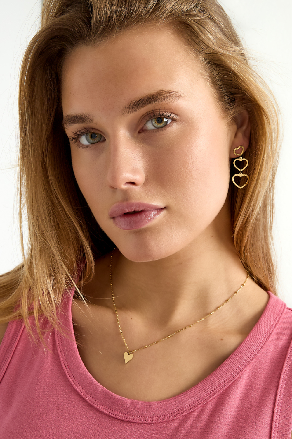 Collier Avec Boules Et Breloque Coeur - Doré h5Image2