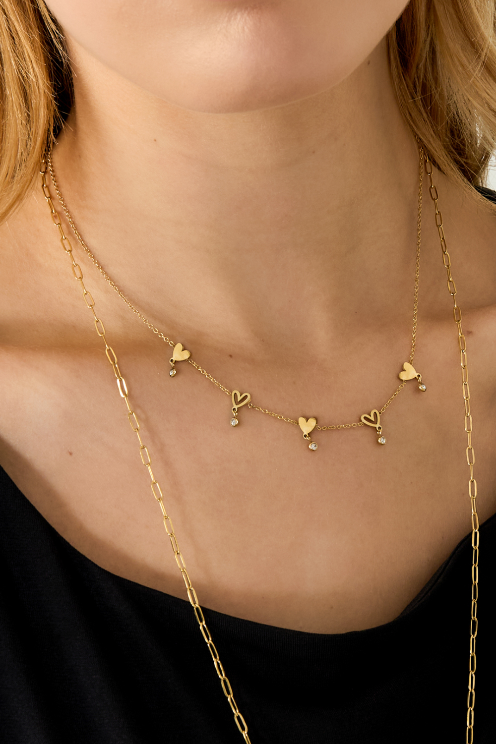 Collier Orné De Cœurs Alternés Et De Pierres Pendantes h5Image3