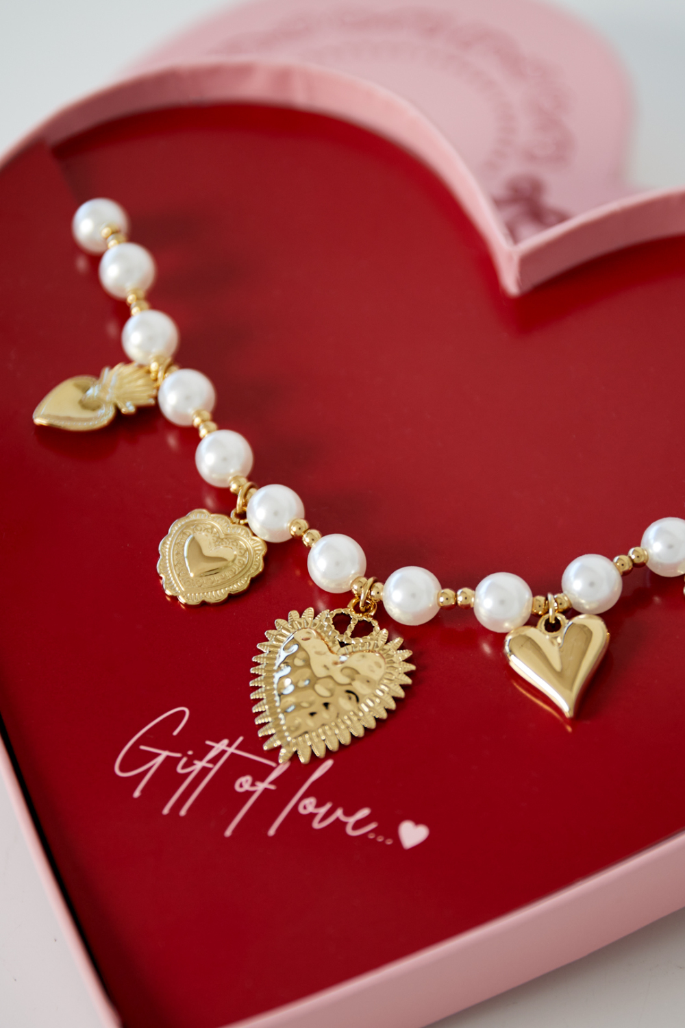 Collier En Acier Inoxydable Avec Perles Et Cœurs - Cadeau D'amour h5Image2
