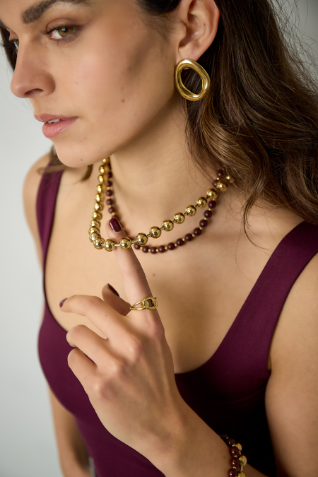 Collier à maillons avec perles dorées et colorées 2