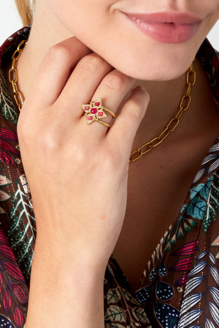 Bague étoile avec pierres - Couleur or/noir 2