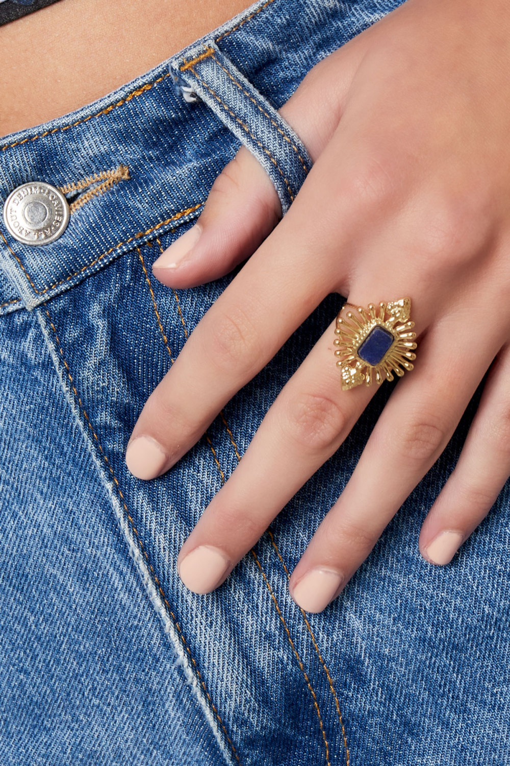 Bague Look Vintage Avec Pierre - Couleur Or Vert h5Image3