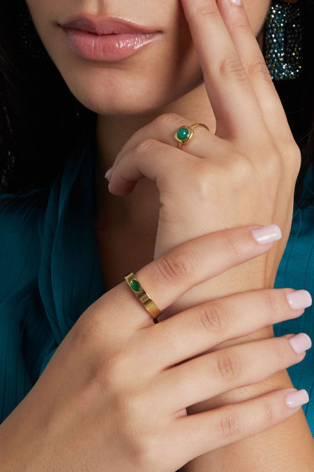Bague basic avec pierre - Couleur or/vert 2