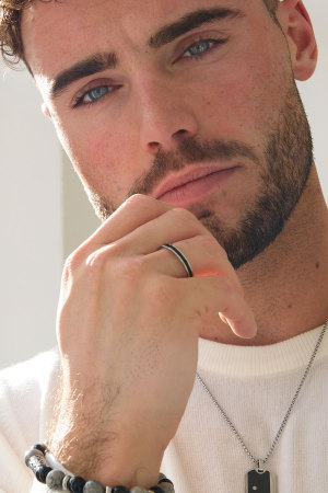 Bague Homme Fine Ligne - Argent/Noir h5 Image3