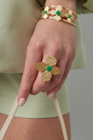 Bague Fleur Avec Pierre Verte h5 Image3