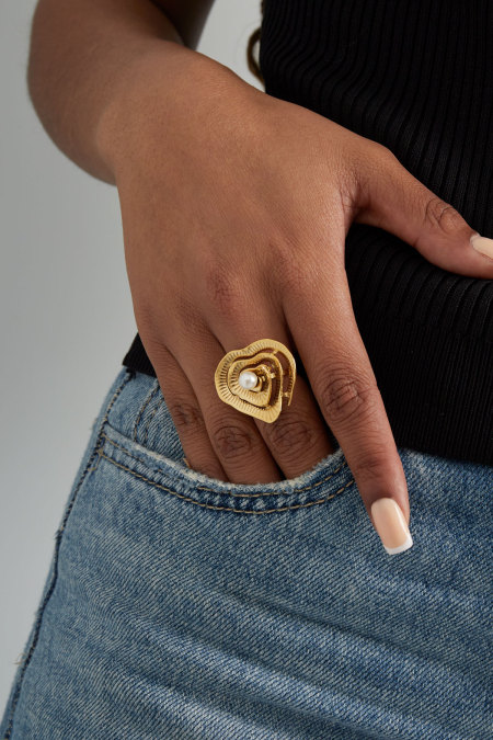 bague coeur tendance avec perle 2