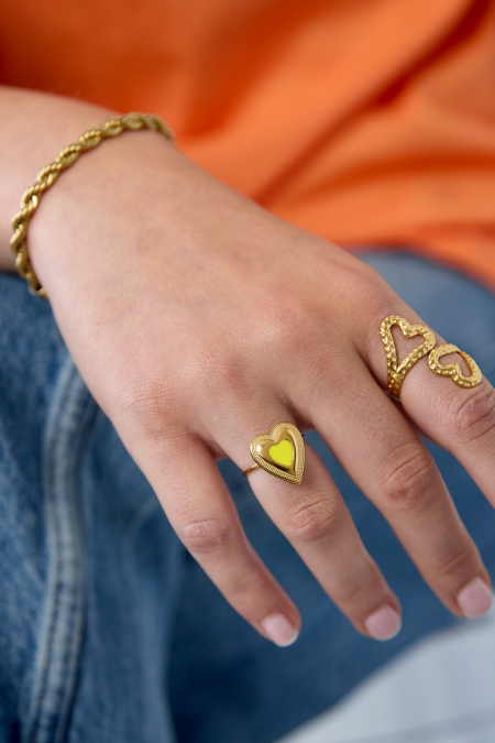 Bague ajustable avec cœur coloré 2
