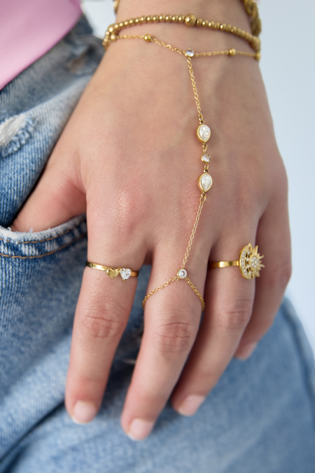 Bague ajustable avec pierre en forme de cœur et petit cœur 2
