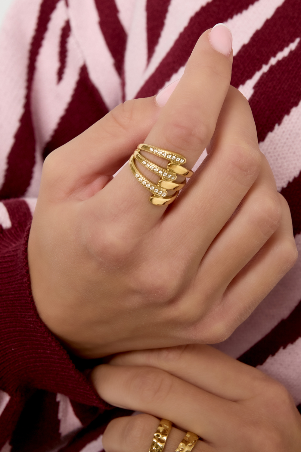 Bagues De Déclaration En Acier Inoxydable, Lignes Décontractées, Simples Et Quotidiennes, Bijoux Pour Femmes Image2