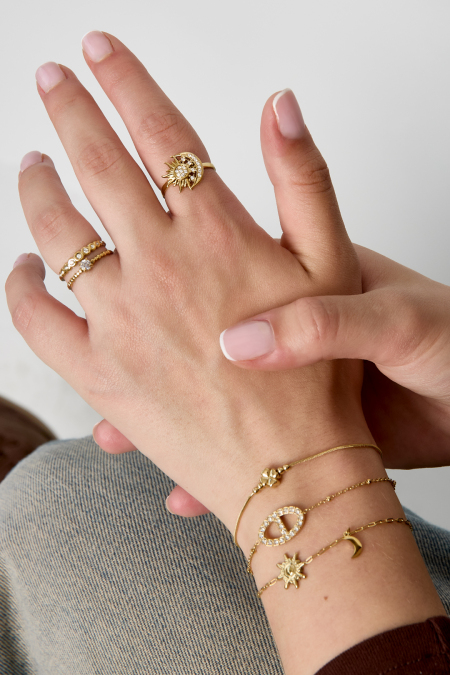 Bague ajustable avec pierre en forme de cœur et cœur 2