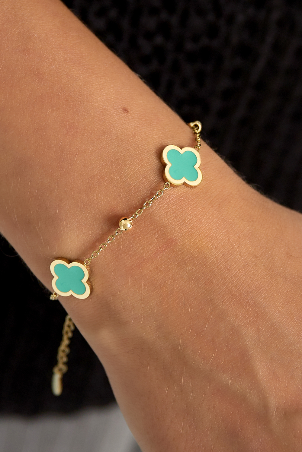 Bracelet Trois Trèfles Vert Acier Inoxydable Image2