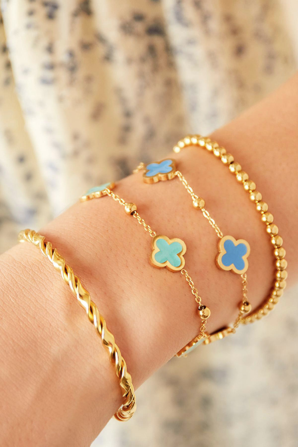 Bracelet Trois Trèfles Vert Acier Inoxydable h5Image3