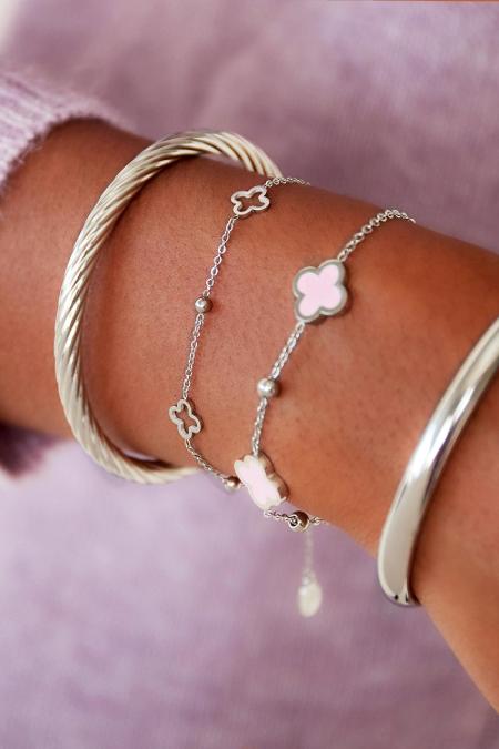 Bracelet trèfles ouverts Argenté Acier inoxydable 2