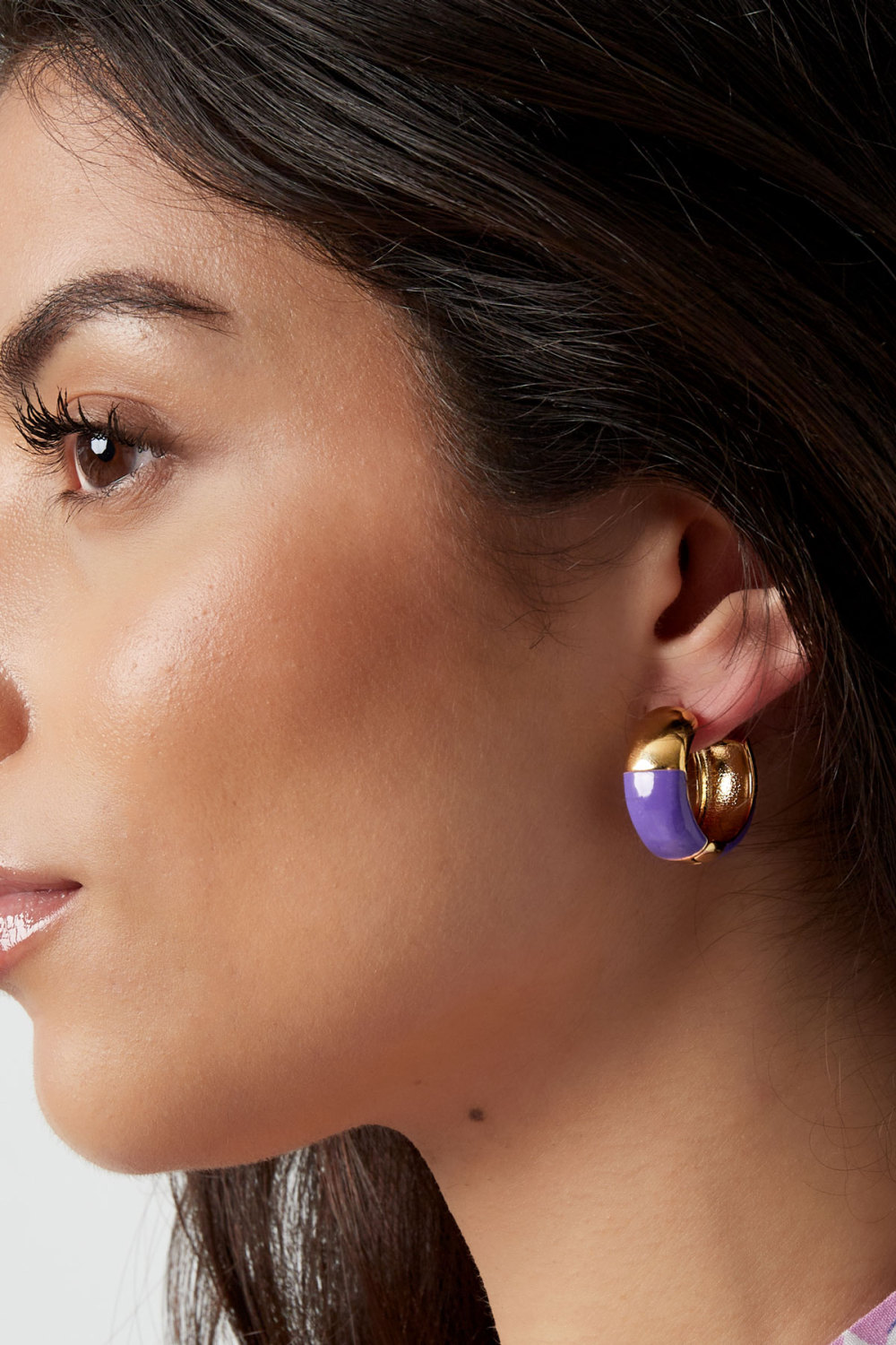 Boucles D'oreilles Mi-Colorées - Acier Inoxydable Violet Image3