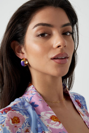 Boucles D'oreilles Mi-Colorées - Acier Inoxydable Violet h5 Image4