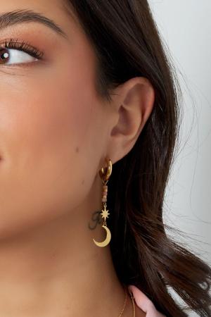 Boucles D'oreilles Étoile/Lune - Collection Pierres Naturelles Vert & Couleur Or Acier Inoxydable h5 Image3