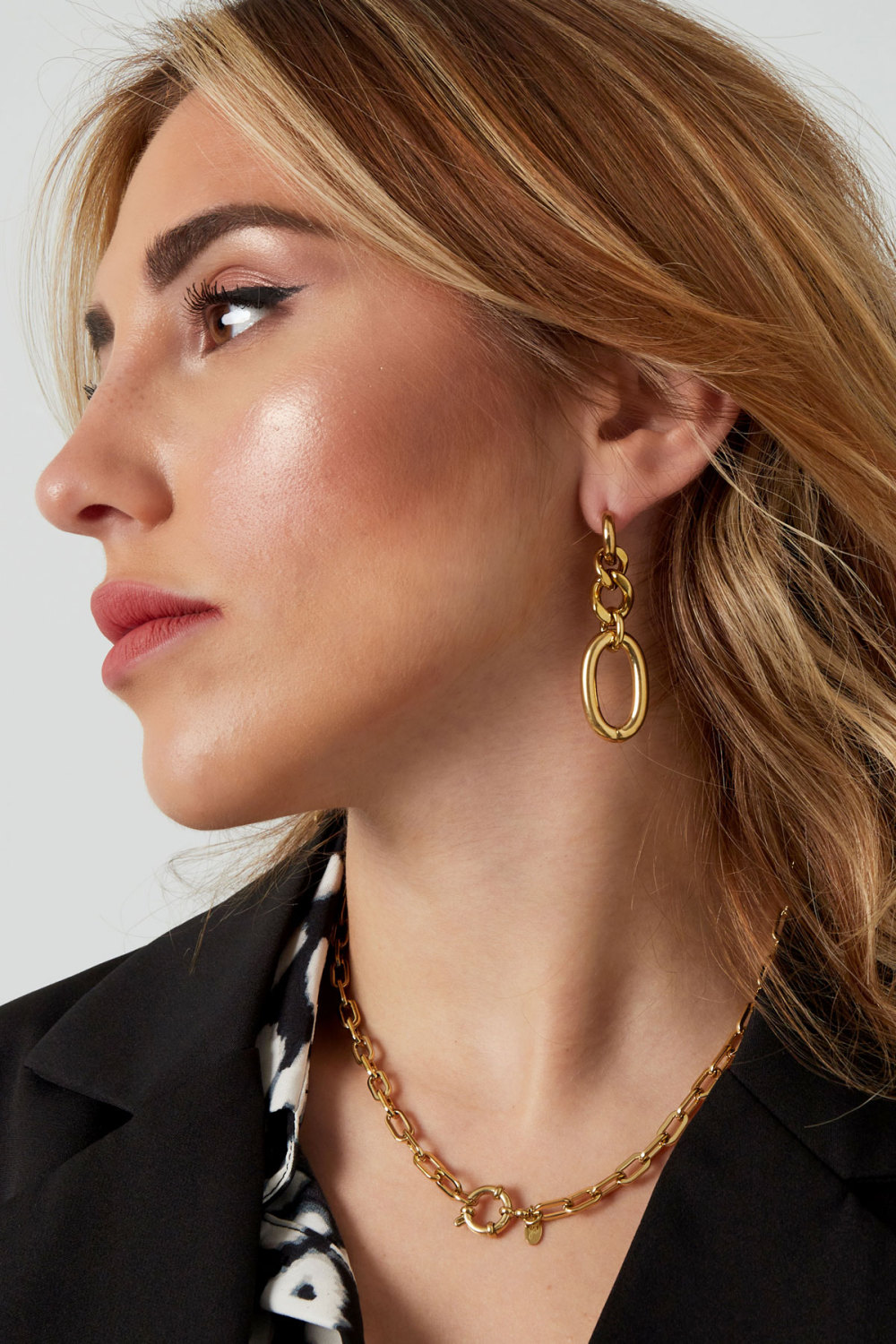 Boucles D'couleur Oreilles Grands/Petits Maillons - Argent/Couleur Or h5Image3