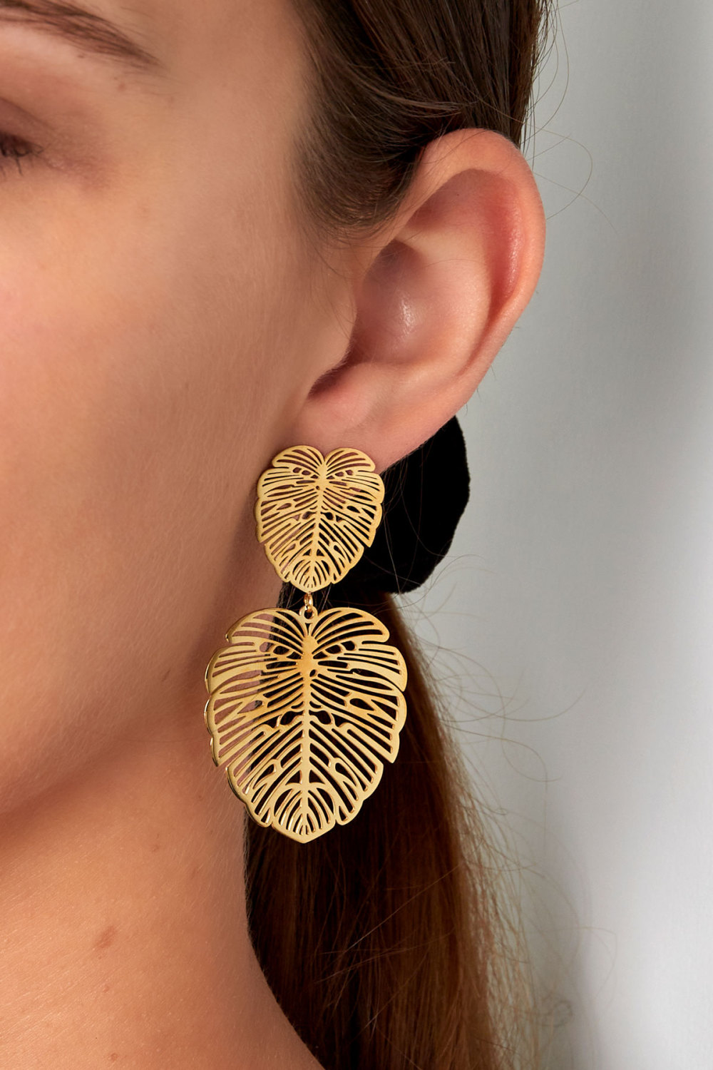 Boucles D'couleur Oreilles Feuille & Feuille - Couleur Or Acier Inoxydable Image3