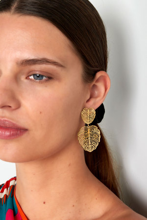 Boucles D'couleur Oreilles Feuille & Feuille - Couleur Or Acier Inoxydable h5 Image4