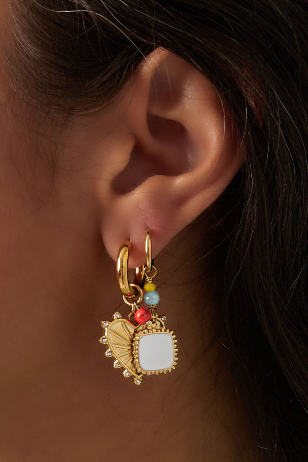 Boucles D'oreilles Avec Perles Et Pendentif Carré Bleu h5Image3