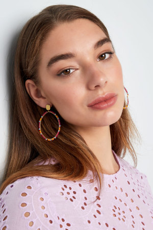 Boucles D'oreilles Pendentif Ovale Grand Avec Perles Orange h5 Image2