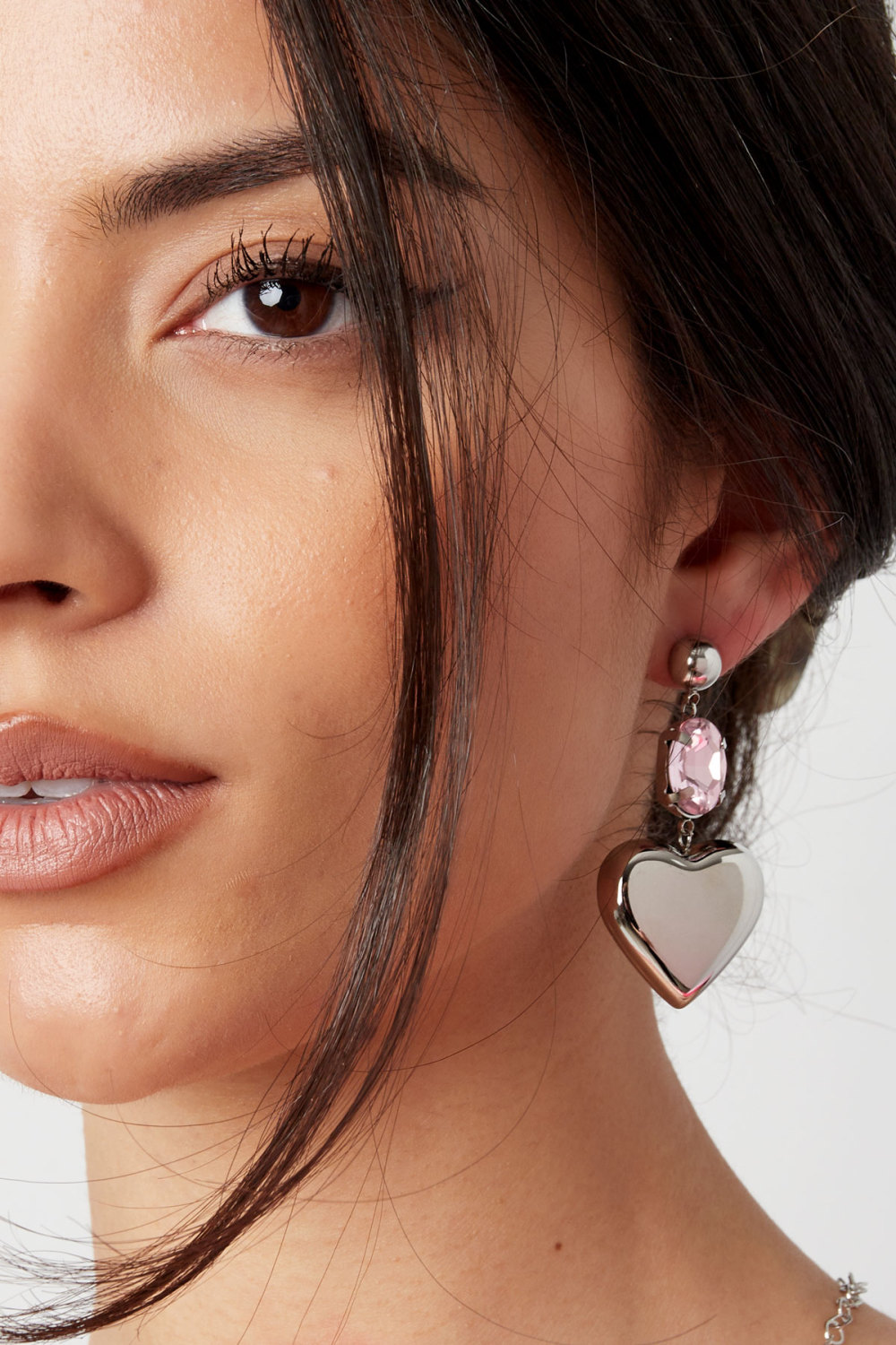 Boucles D'couleur Oreilles Coeur Avec Pierre - Couleur Or/Bleu Acier Inoxydable h5Image3