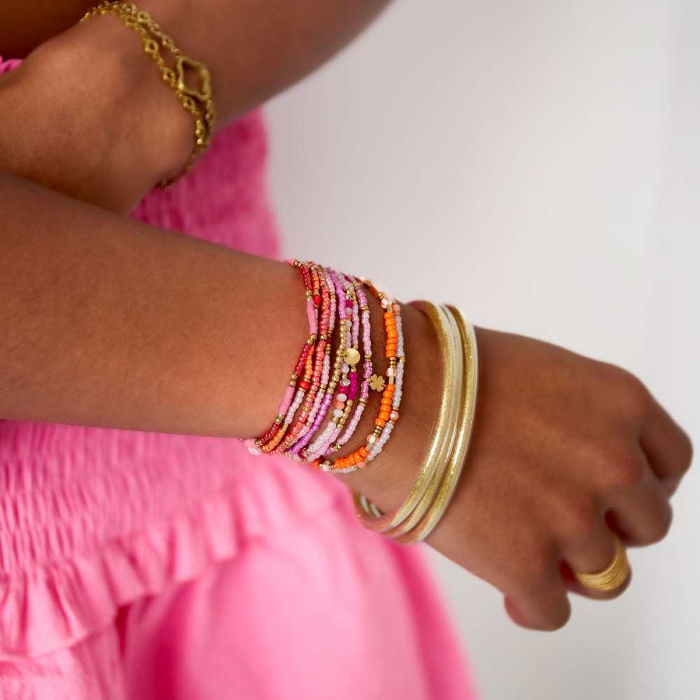Ensemble De Bracelets Perles Colorées Beige & Couleur Or Acier Inoxydable Image2