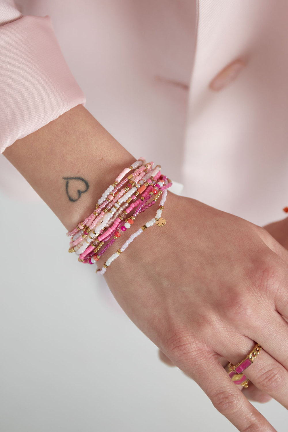 Ensemble De Bracelets Perles Colorées Beige & Couleur Or Acier Inoxydable Image4